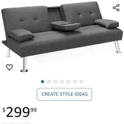 Futon Sofa With Cup Holders Gray 