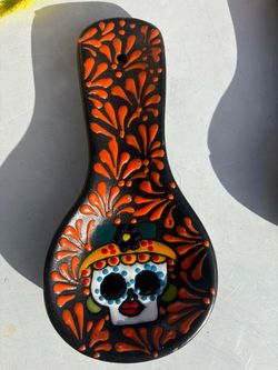 Hermoso porta cuchara de barro con diseño de catrina 1x$10 c/uno