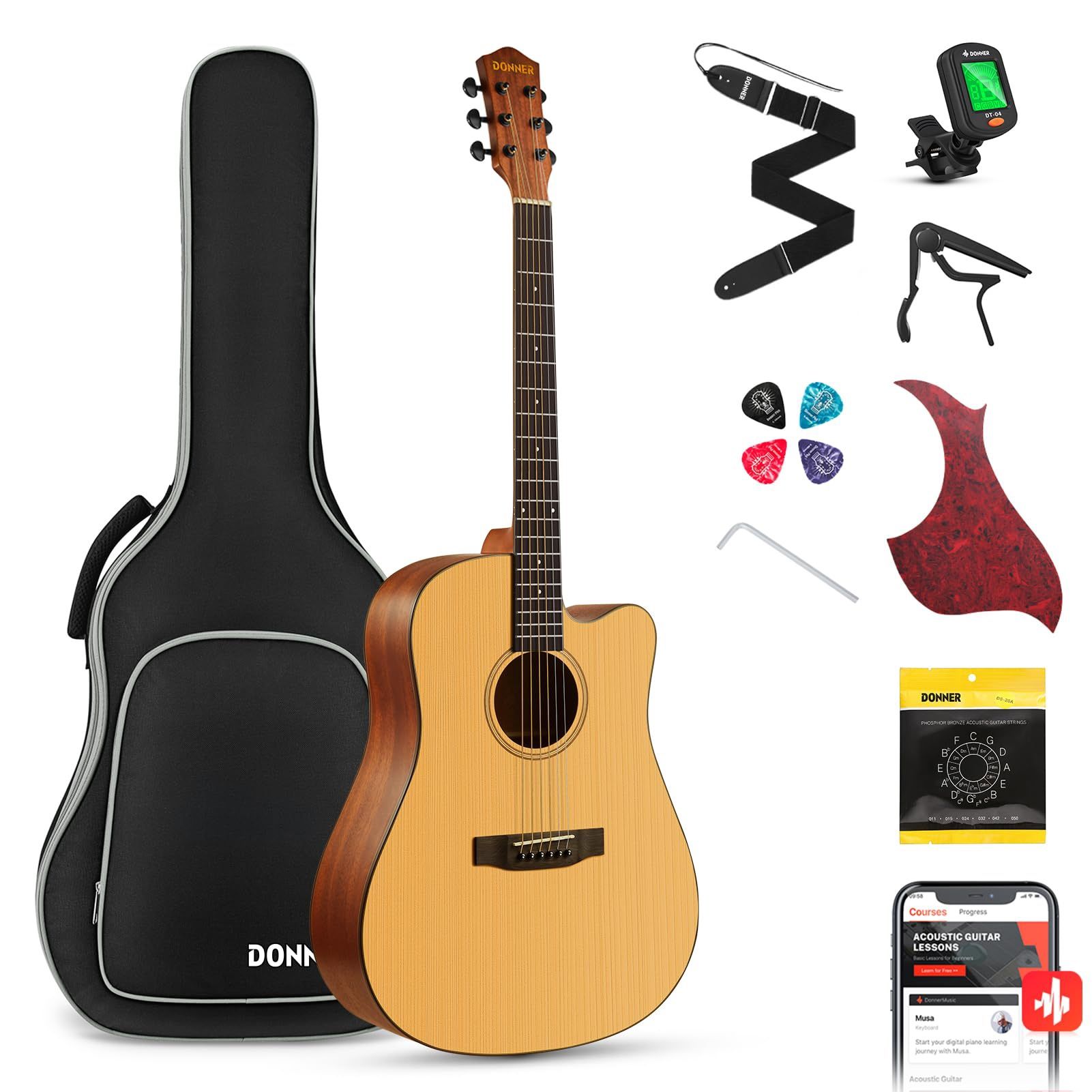 Donner 41" Acoustic Guitar Starter Kit for Beginners-Full Size w/Gig Bag & Tuner