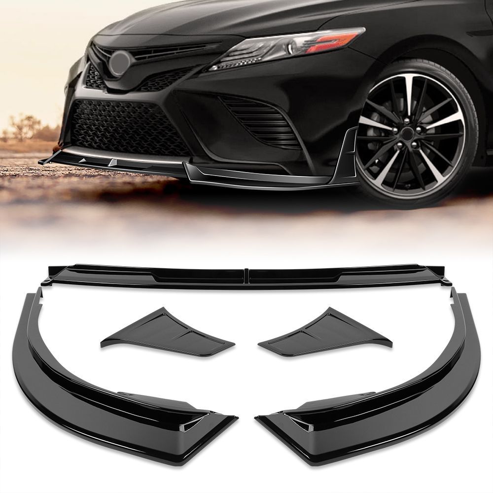 For 2018 2019 2020 Toyota Camry SE XSE Painted BLK Front Bumper Lip Splitter Spoiler -(2-PU-210-PBK