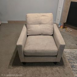 Beige Fabric Tufted Armchair