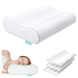 Cervical Neck Pillow, Side Sleeper Pillow for Neck Pain Relief, Adjustable Contour Pillow for Sleeping, Ergonomic Memory Foam Pillow, Orthopedic Cooli