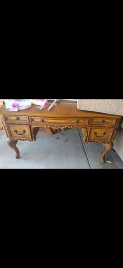 French Provincial Wood Writing Desk with Drawers