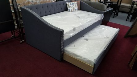 Twin Daybed with Trundle and 2 Memory Foam Twin Mattresses