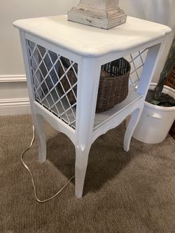 White Wood Side Table with Lattice Panels