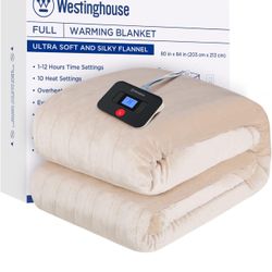 Westinghouse Electric Blanket Full Size, Super Cozy Soft Flannel 80" x 84" Heated Blanket with 10 Fast Heating Levels & 1-12 Auto-Off, Machine Washabl