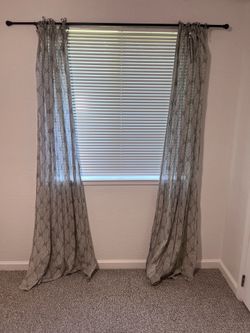 Cost Plus World Market Gray Sheer Tie-Top Geometric Curtain Panels-set of 4 panels