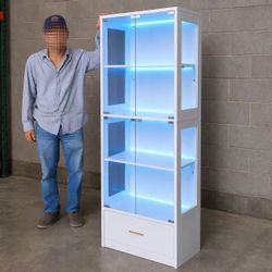 New In Box Heavy Duty Shelf Cabinet With Glass Door And LED Lights For Action Figures Collectible Memorabilia Display Stand 