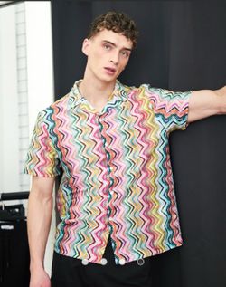 Men’s Topman Knitted Crochet Revere Shirt