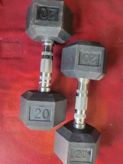 SET OF  20s. RUBBER COATED HEXHEAD DUMBBELLS  TOTAL 40LBs
11525 S HALSTED DUNKIN DONUTS/7111.S WESTERN WALGREENS 
40$  CASH ONLY AS IS