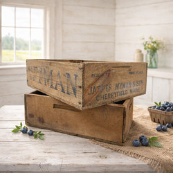 Vintage Jasper Wyman Maine Blueberry Wood Crate Cherryfield & Unmarked Crate
