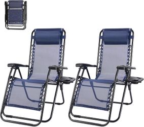 Set of 2 Zero Gravity Recliner Chairs – Folding Outdoor Lounge Chairs, Blue