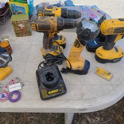2 Dewalt Cordless Drill Drivers and Flashlight