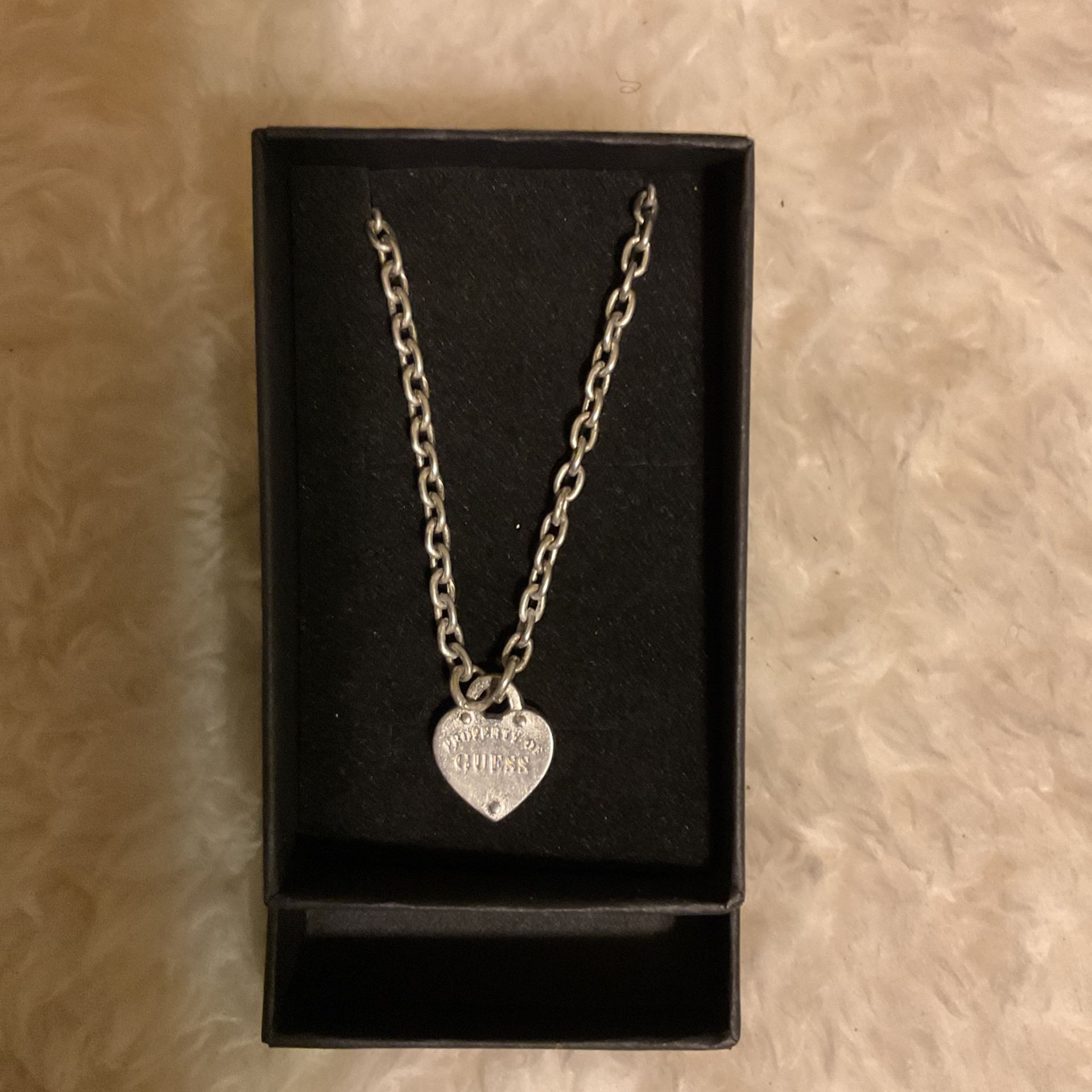 Silver Guess Bracelet With Heart Charm