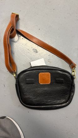Liberty Leather Goods Black and Tan Pebbled Leather Crossbody Bag