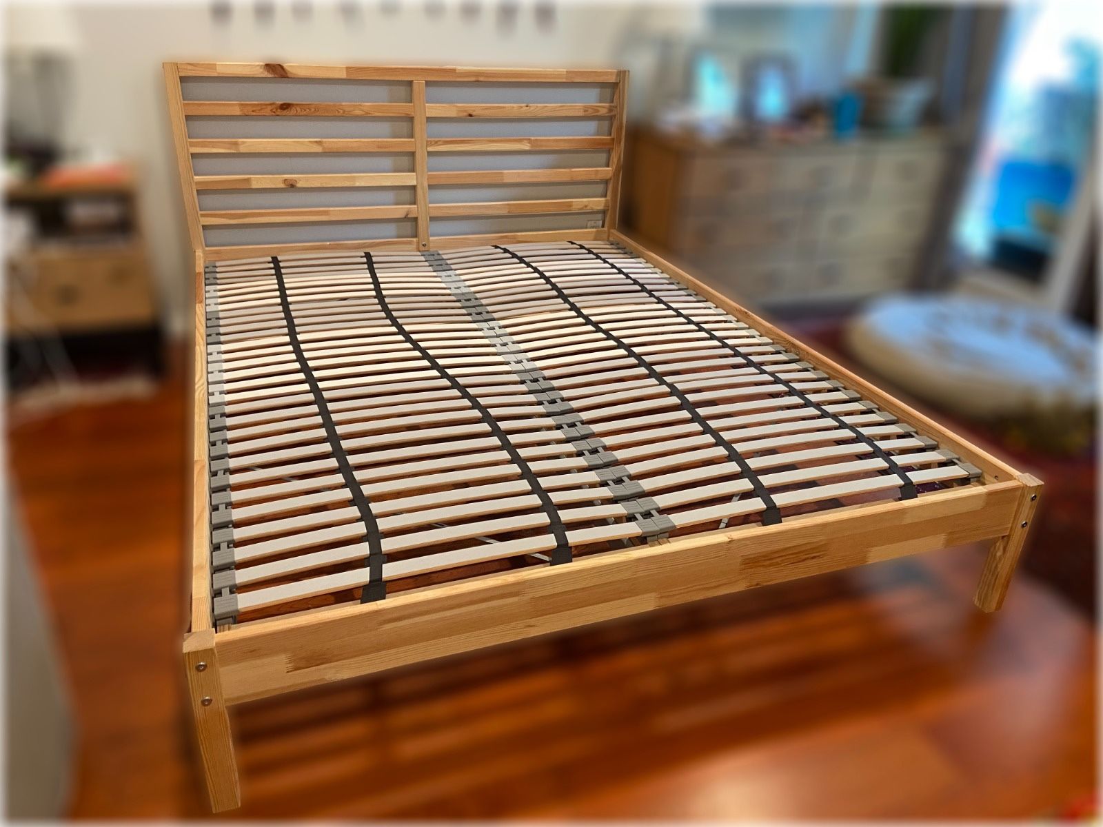 IKEA Queen Tarva bed frame and Lonset slats