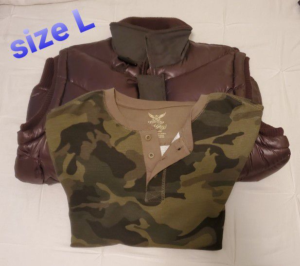 Mens Sleevless Jacket And Long Sleeve Camouflage Shirt Size L