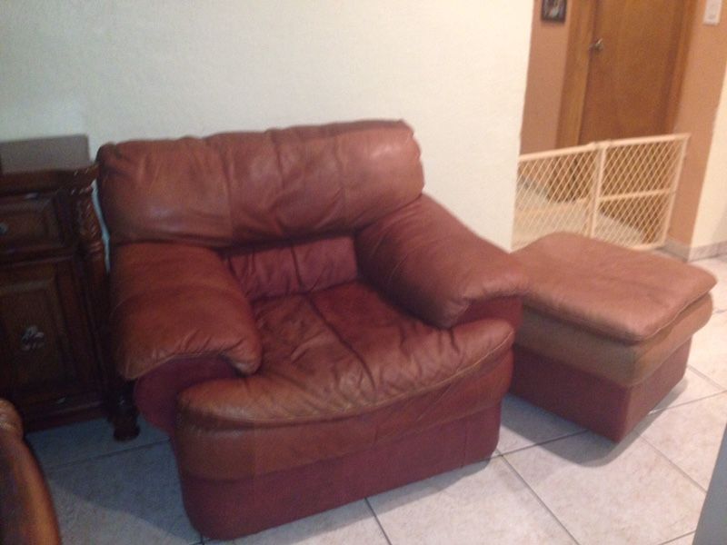 Authentic leather chair and ottoman