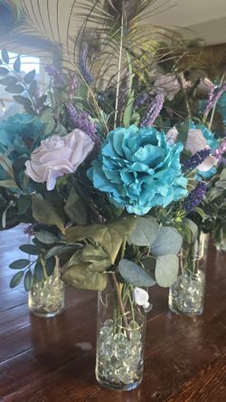 Table Centerpieces, artificial flowers, Peacock Feathers