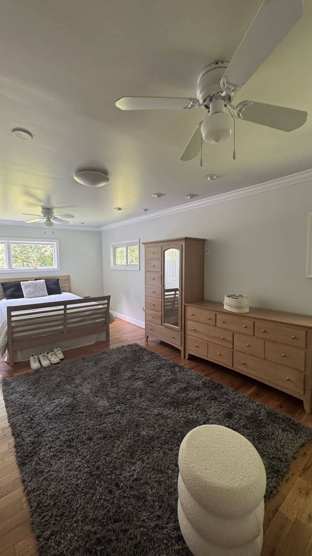 Modern Light Wood Bedroom Set – Bed, Dresser & Armoire – $1,000 OBO