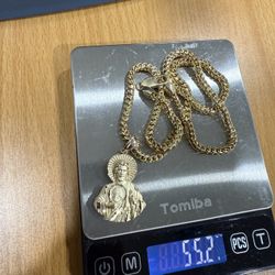 14k Gold Franco Chain With San Judas Pendant 