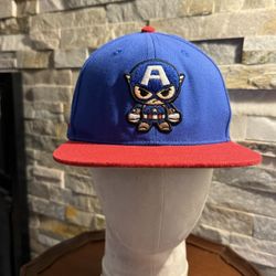 Lids Exclusive Marvel Comics Captain America Red Blue Flat Bill Ball Cap Hat EUC