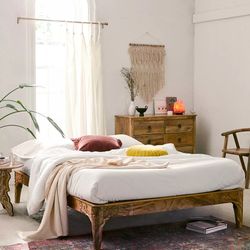 Urban Outfitters Carved Wood Platform Bed Queen