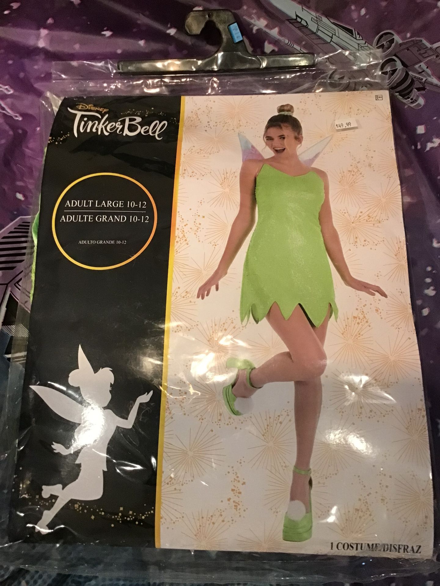 Disney Peter Pan Tinkerbell Adult Costume Size Large 10-12-NEW