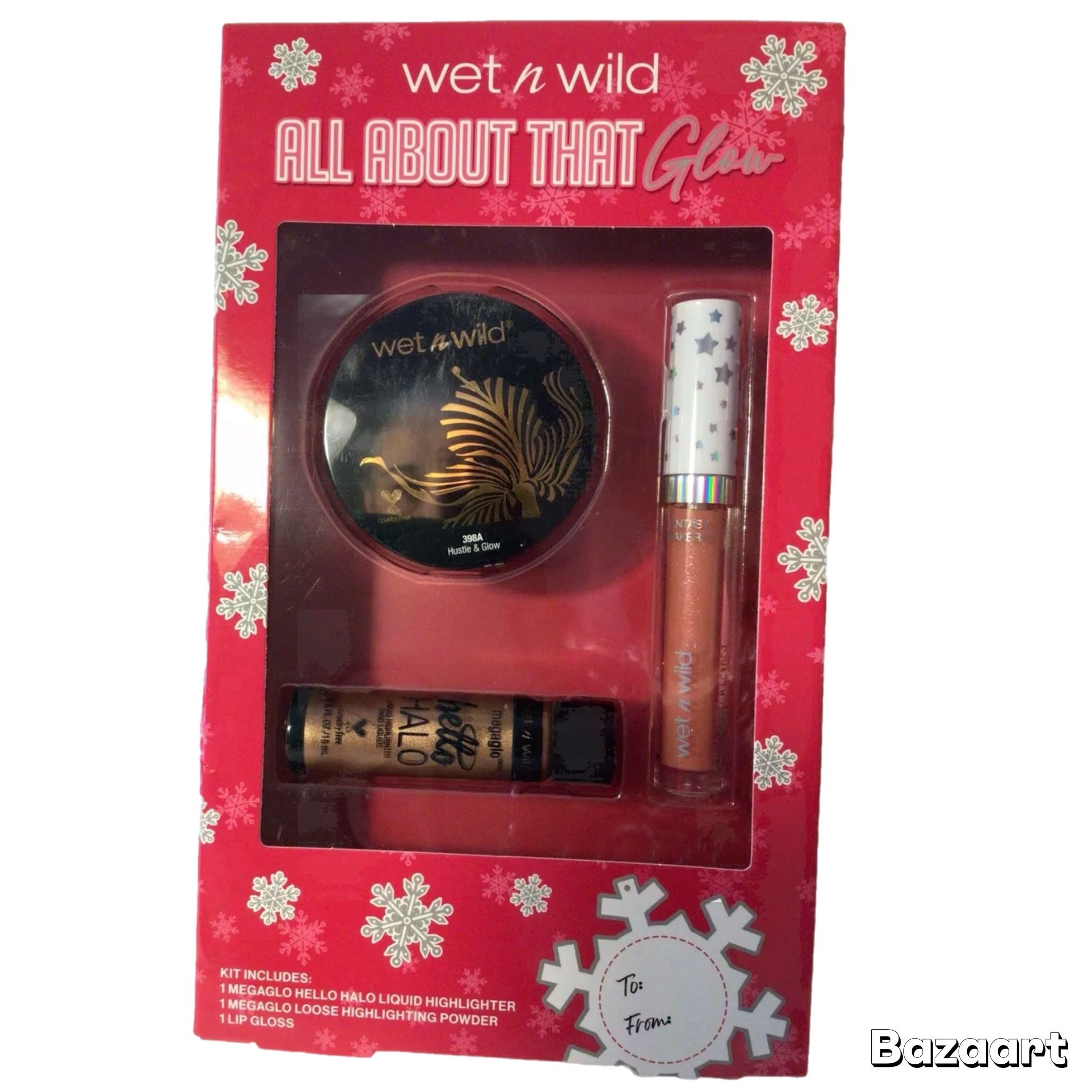 Makeup set Liquid Highlighter, Highlighting Powder, Lip Gloss Glow MegaGlo Hello
