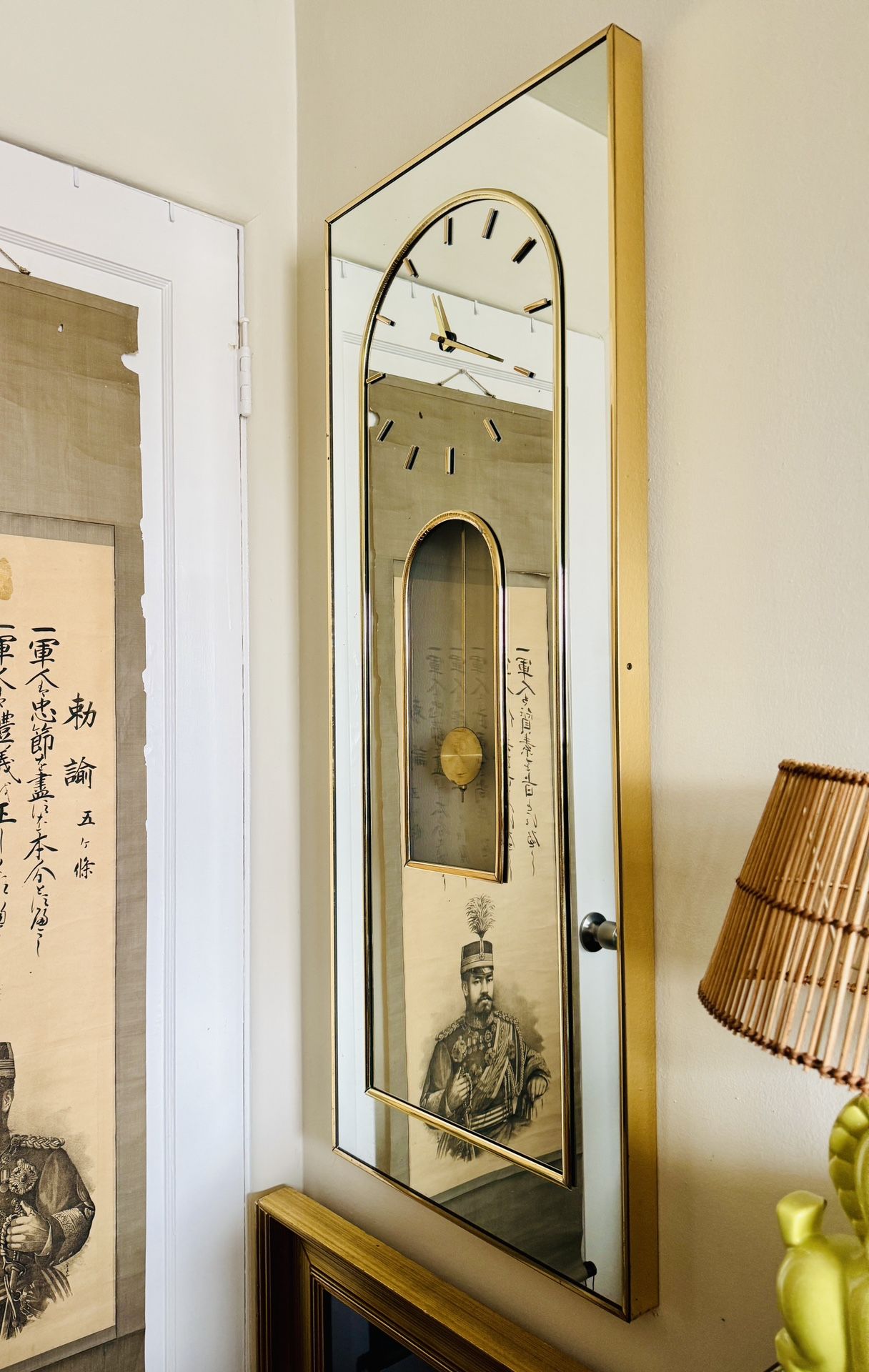 Vintage 60’s 70’s Wall Clock Mirrored HUGE Pendulum 