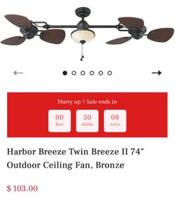 Two Harbor Breeze Twin Breeze II 74" Outdoor Ceiling Fan, Bronze