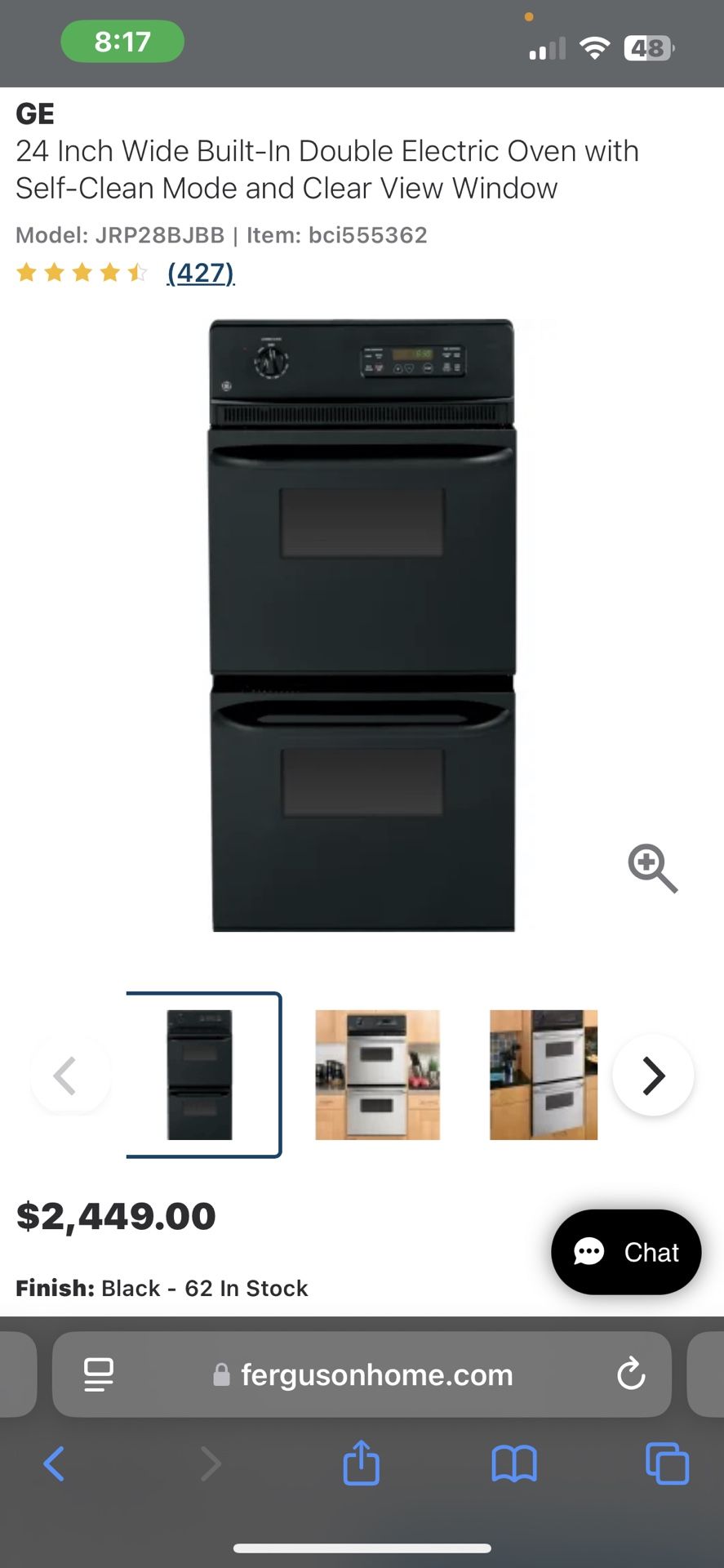 GE Double Oven Model # JRP28BJBB