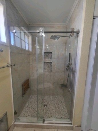 Frameless Shower Door 60x76 Single Sliding Brush Nickel $350 With Install $650 657$608$9018