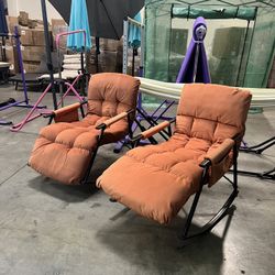 New Set Of 2 Indoor Rocker Recliner with High Back Side Pockets Soft Padded Seat Stable Iron Frame 