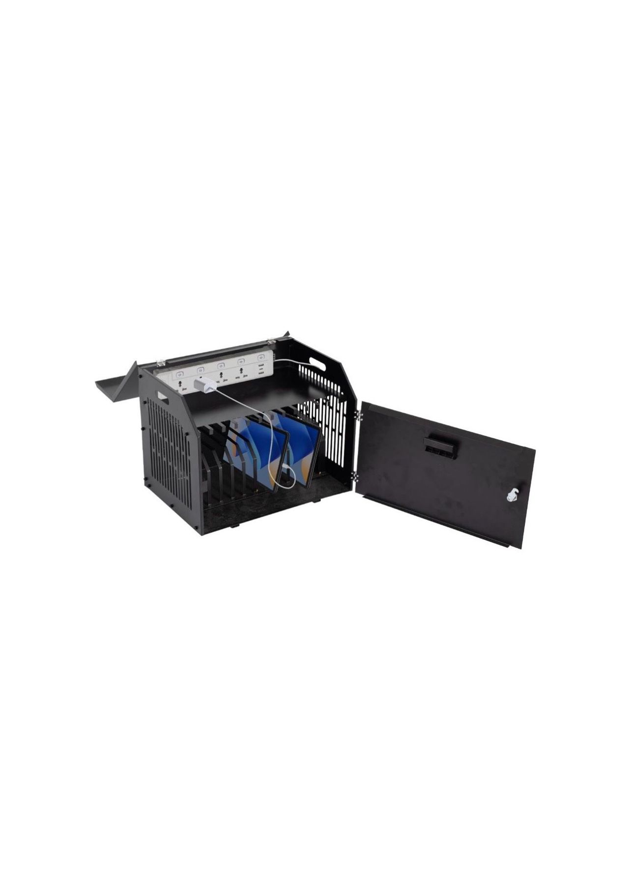 New biosp 12-Device Portable Charging Station with Lock for Tablets, iPads, Chromebooks, Locking Laptop Storage Box, Lockable Cabinet with Cable Manag