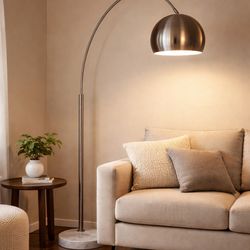 Modern Arc Floor Lamp – Chrome Dome + Heavy Marble Base