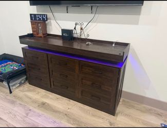 Dark Wood Dresser with LED Lighting and Top Shelf