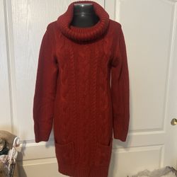 Red Cable Knit Sweater Dress - Reduced 
