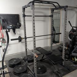 Power Cage Squat Rack with Bench, Plates And Bars