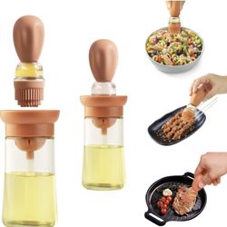 Glass Olive Oil Dispenser Bottle With Silicone Brush:2-In-1 Silicone Dropper Measuring Oil Dispenser Bottle for Kitchen Cooking, Frying, Baking, BBQ P