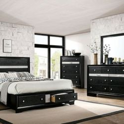Brand New Black Silver 4pc Queen Size Bedroom Set