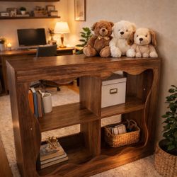 40-Inch Farmhouse Console Table,Wavy Shape Sofa Table Behind Couch,Narrow Wood Console Table With Build-In Storage Space For Entryway, Living Room,Hal