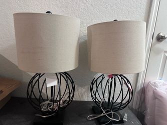 Set of 2 Black Wire Orb Table Lamps