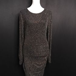 Crystal Doll Black & Gold Sparkle Evening Dress (Size M)