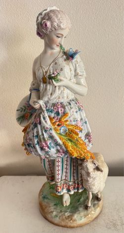 Vion & Baury 19” Porcelain Shepherdess Figurine – Large Floral Figure