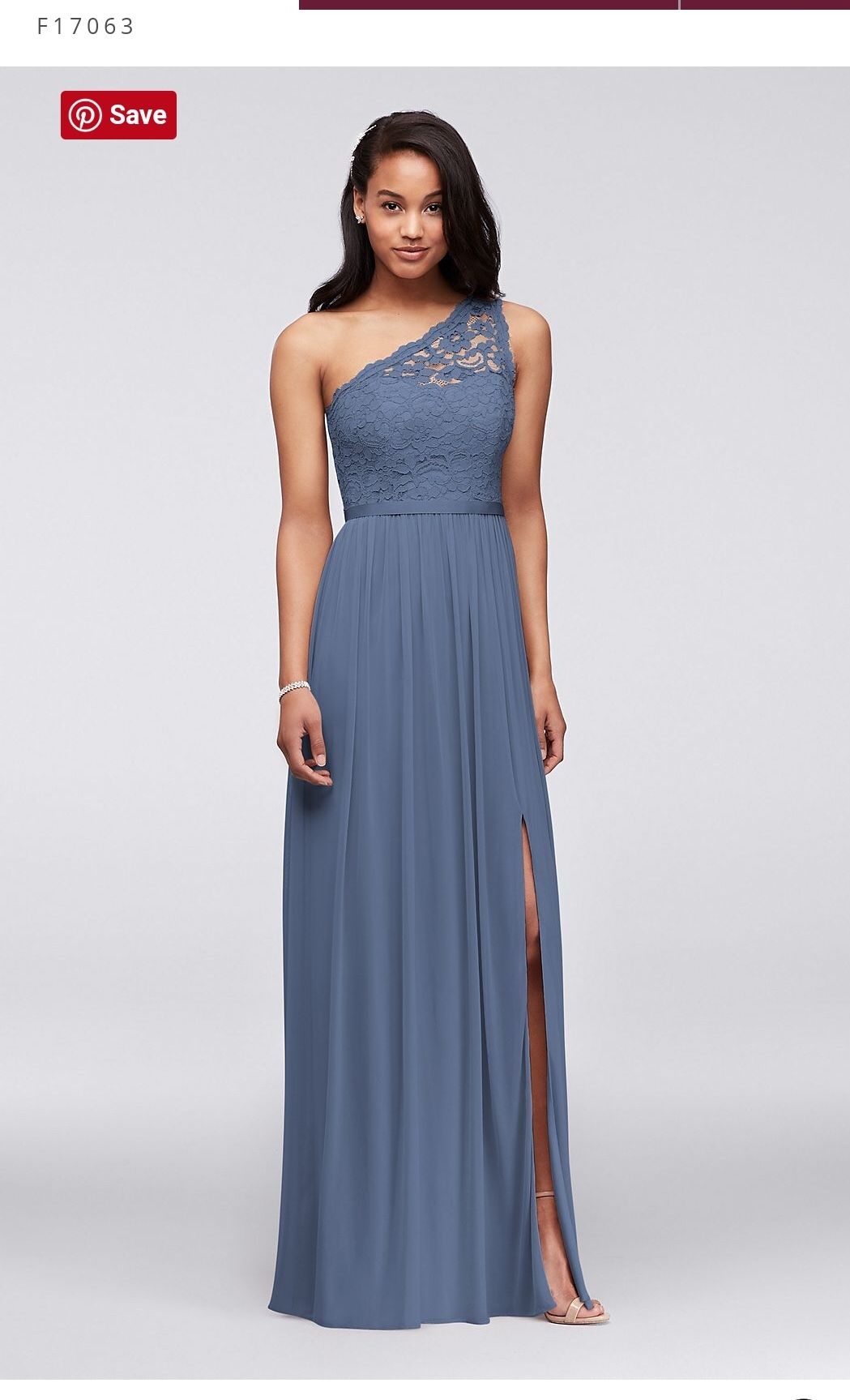 David’s Bridal lace bridesmaid dress (steel blue) - size 14