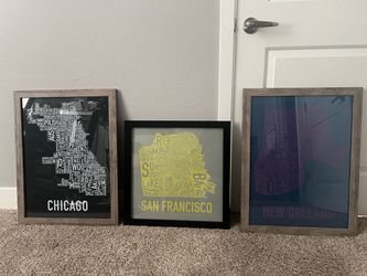 Set of 3 City Neighborhood Map Prints Framed