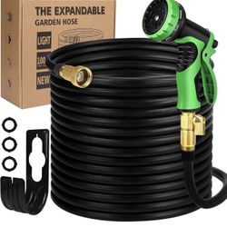 Expandable Garden Hose 100ft Water Hose Flexible Durable 50 Layers Nano Rubber No Kink Lightweight Flex Expanding Long Hoses-3/4’’ Solid Brass Fitting