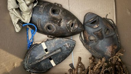 17 Vintage African HAND CARVED WOOD MASK Punu People Gabon TRIBAL ART MASK