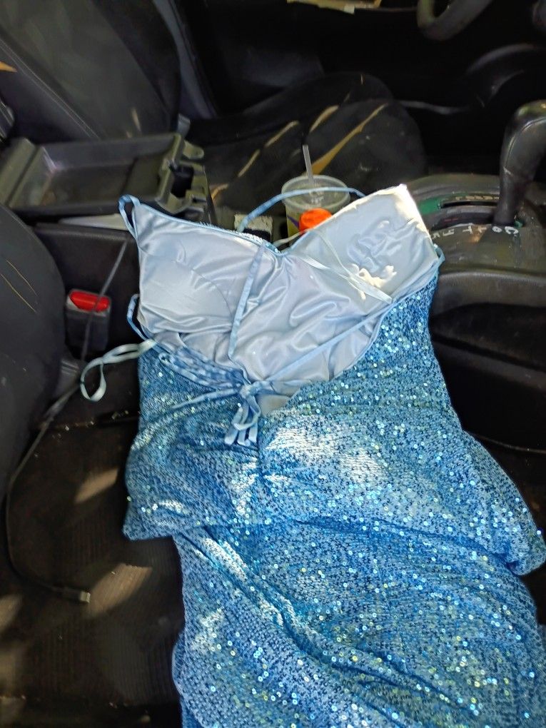 Women's Baby Blue Sequin Ball Gown